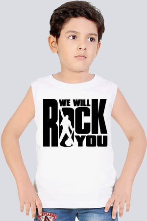 Rock & Roll - Just Rock You Kesik Kol | Kolsuz Beyaz Çocuk Tişört | Atlet