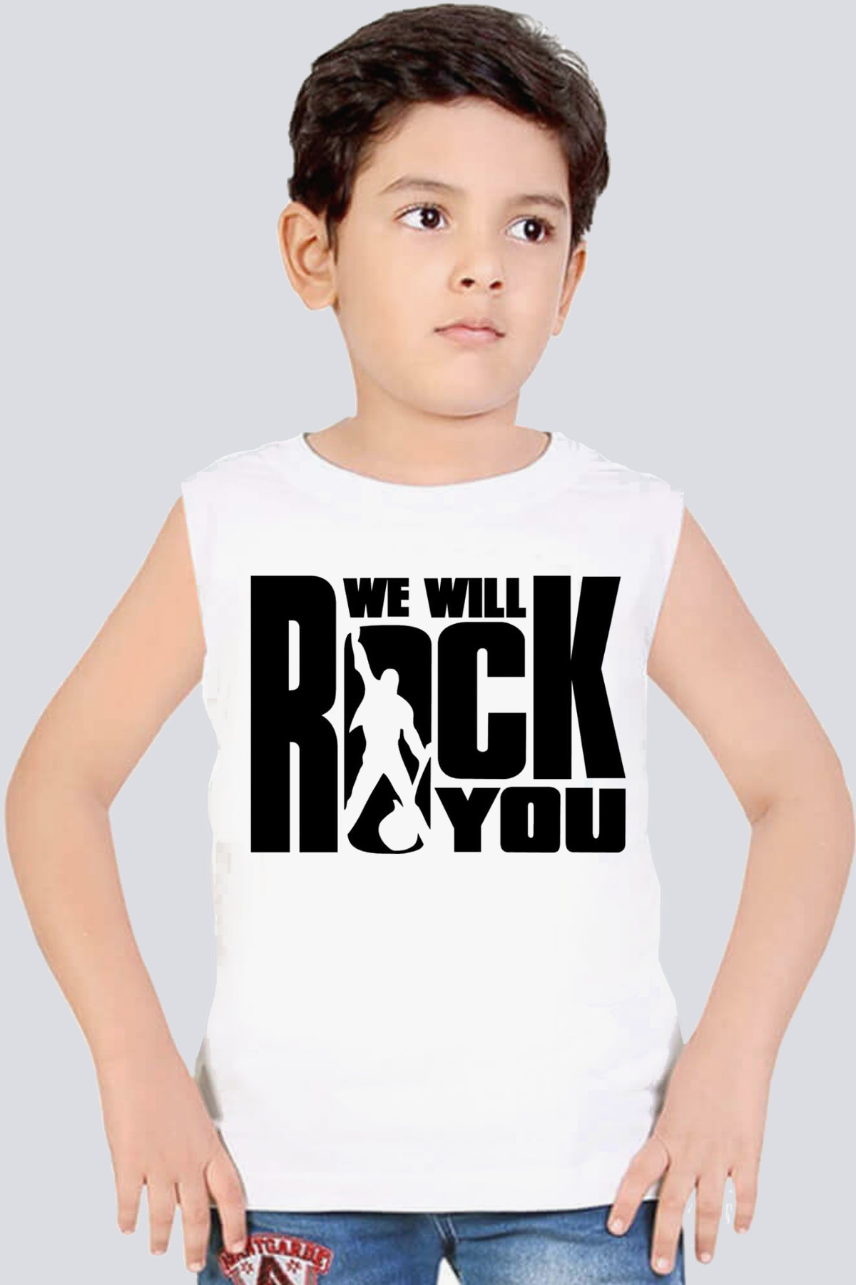 Just Rock You Kesik Kol | Kolsuz Beyaz Çocuk Tişört | Atlet