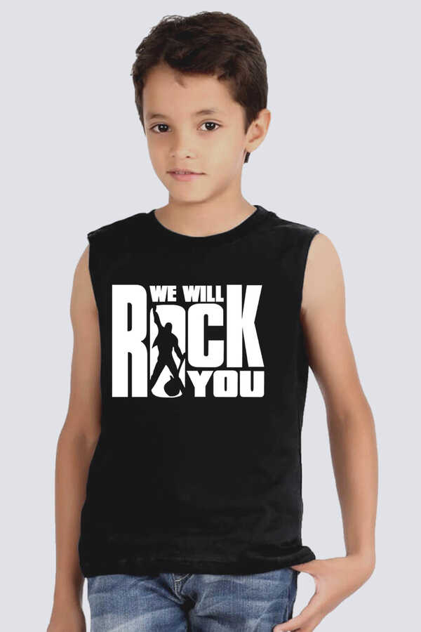 Just Rock You Kesik Kol | Kolsuz Siyah Çocuk Tişört | Atlet