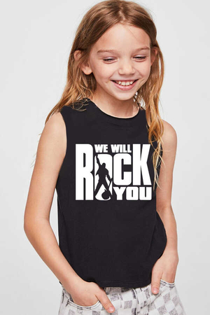 Just Rock You Kesik Kol | Kolsuz Siyah Çocuk Tişört | Atlet - Thumbnail