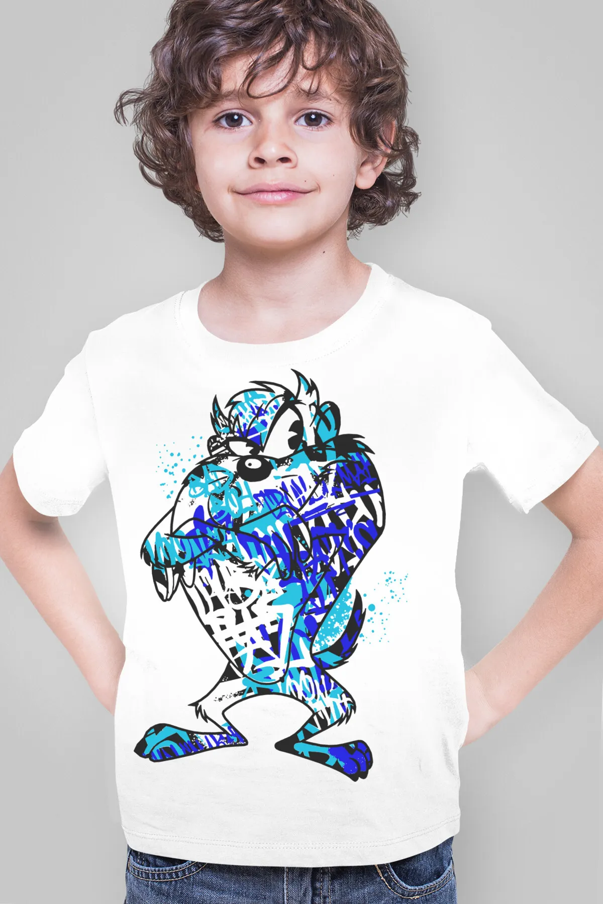 Boyalı Canavar Beyaz Kısa Kollu Çocuk T-shirt