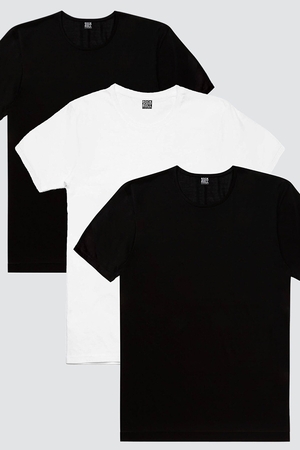  - Düz, Baskısız 2 Siyah, 1 Beyaz Kadın 3'lü Eko Paket T-shirt