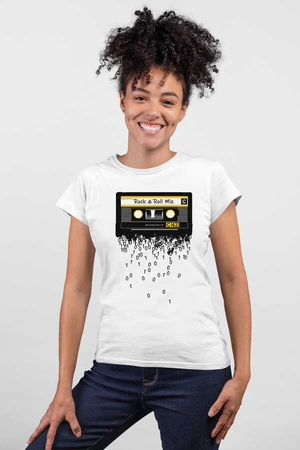 Rock & Roll - Kaset Teyp Beyaz Kısa Kollu Kadın T-shirt
