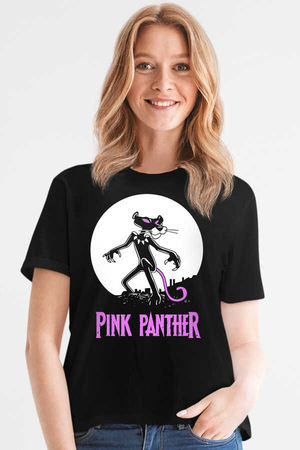 Rock & Roll - Pembe Kara Siyah Kısa Kollu Kadın T-shirt
