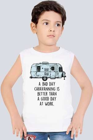 Karavan Hayatı Beyaz Kesik Kol | Kolsuz Çocuk T-shirt | Atlet - Thumbnail
