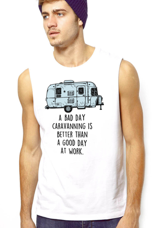 Karavan Hayatı Beyaz Kesik Kol | Kolsuz Erkek T-shirt | Atlet - Thumbnail