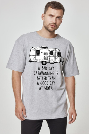 Karavan Hayatı Gri Oversize Kısa Kollu Erkek T-shirt - Thumbnail