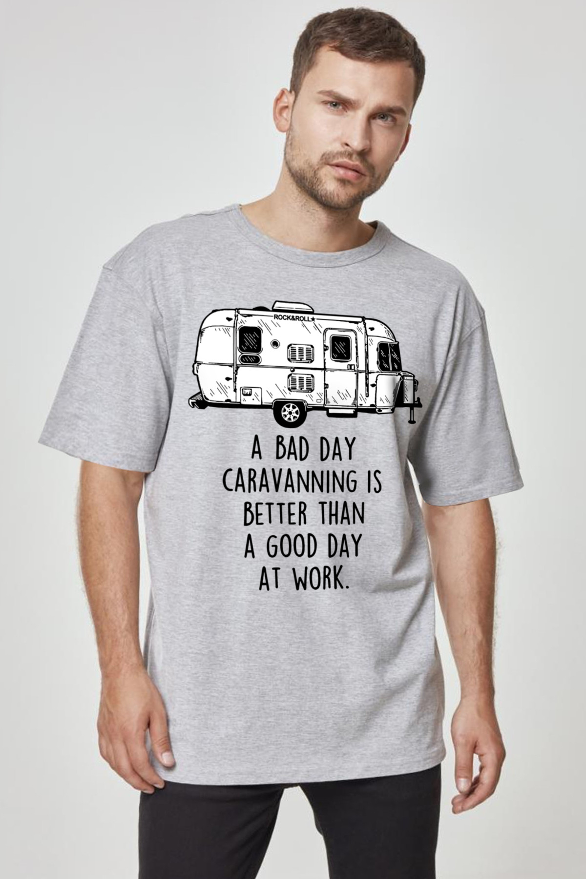 Karavan Hayatı Gri Oversize Kısa Kollu Erkek T-shirt