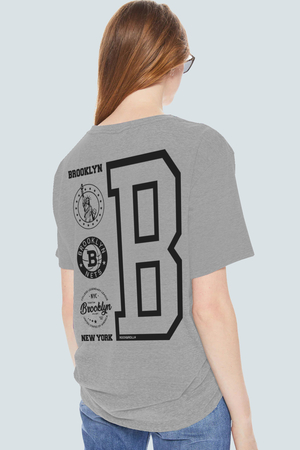  - Brooklyn Logo Gri Arka Baskılı Oversize Kısa Kollu Kadın T-shirt