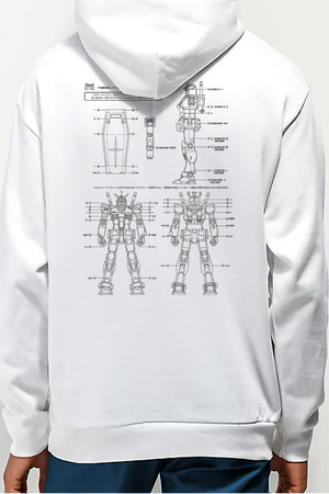 Robotic Ön ve Arka Baskılı Beyaz Kapüşonlu Erkek Sweatshirt - Thumbnail