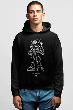 Rock & Roll - Robotic Ön ve Arka Baskılı Siyah Kapüşonlu Erkek Sweatshirt