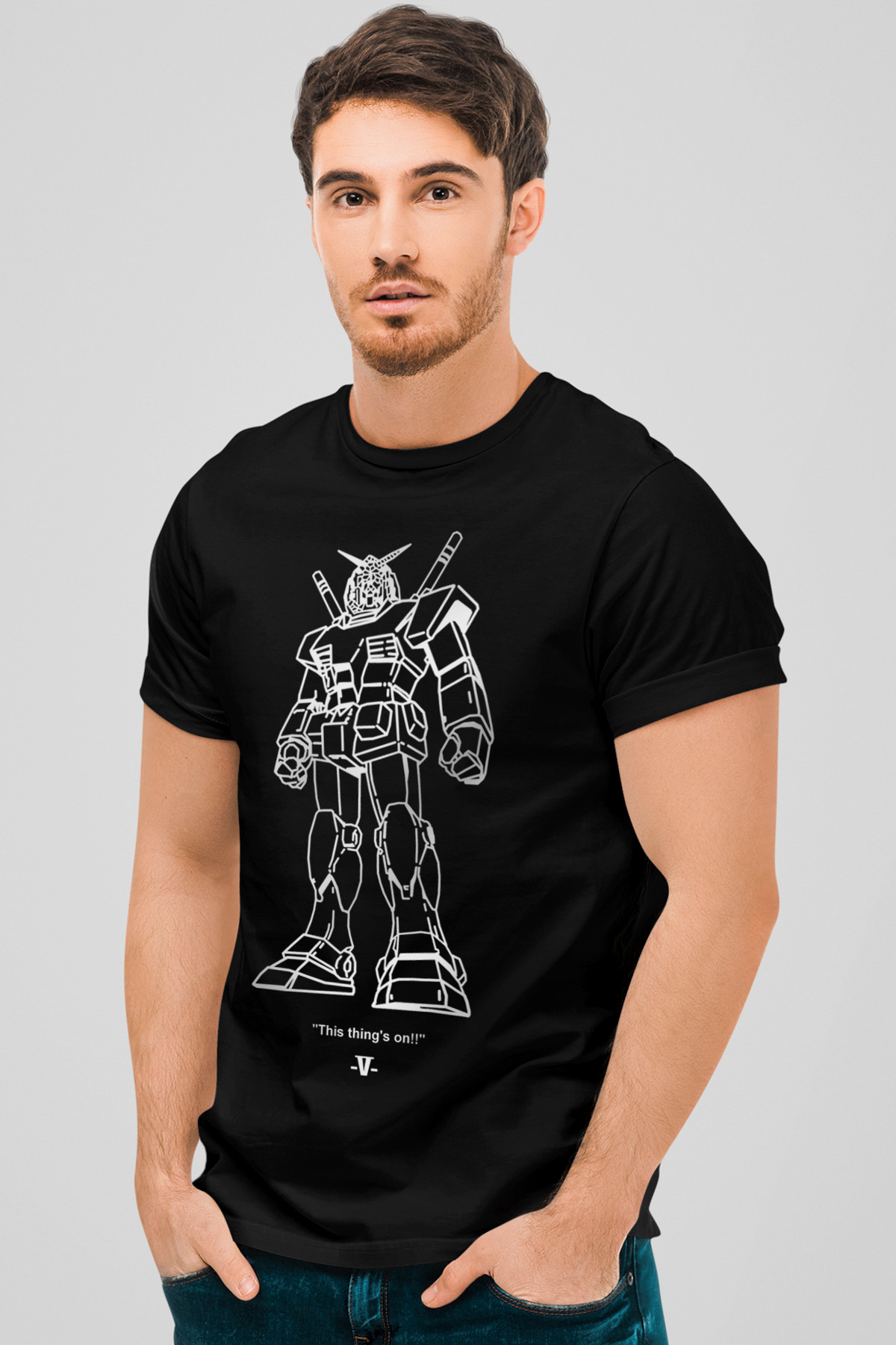 Robotic Siyah Kısa Kollu Ön Ve Arka Baskılı Erkek T-shirt