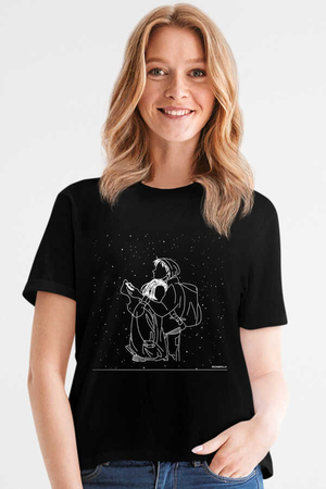 Rock & Roll - Karlar Düşer Siyah Kısa Kollu Kadın T-shirt