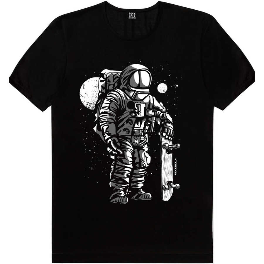 Kaykaycı Astronot Siyah Kısa Kollu Erkek T-shirt