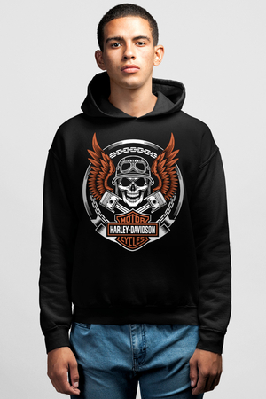 Rock & Roll - Motorcu Kurukafa Siyah Kapüşonlu Erkek Sweatshirt