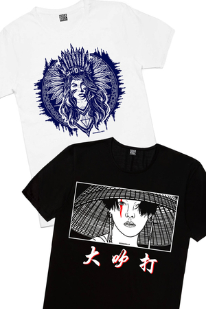 Rock & Roll - Kızılderili Kız Beyaz, Hasır Şapkalı Kız Kadın 2'li Eko Paket T-shirt