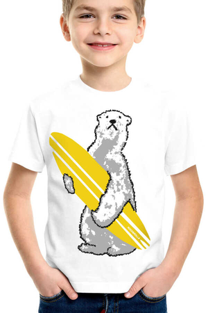 Kutup Sörfü Beyaz Kısa Kollu Çocuk T-shirt - Thumbnail