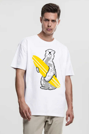 Kutup Sörfü Beyaz Oversize Kısa Kollu Erkek T-shirt - Thumbnail