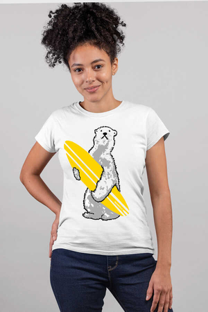 Kutup Sörfü Kısa Kollu Beyaz Kadın T-shirt - Thumbnail