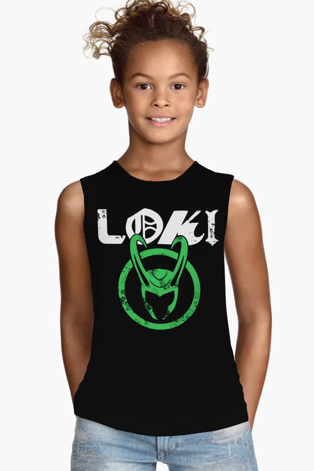 Kuzeyli Boynuz Siyah Kesik Kol | Kolsuz Çocuk T-shirt | Atlet