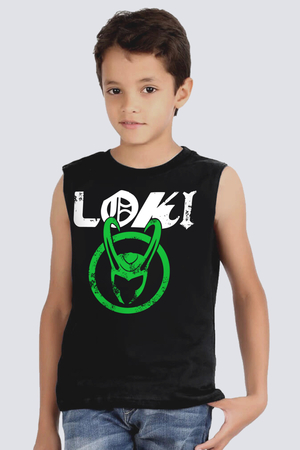 Kuzeyli Boynuz Siyah Kesik Kol | Kolsuz Çocuk T-shirt | Atlet - Thumbnail