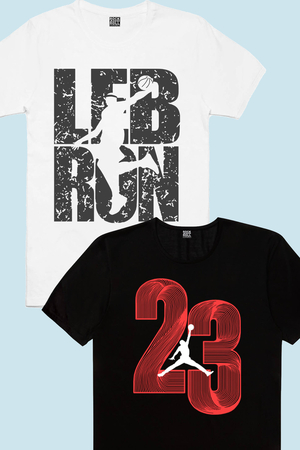 Rock & Roll - Lebron Yazı Beyaz, Yirmi Üç Siyah Çocuk Tişört 2'li Eko Paket