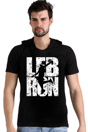 Rock & Roll - Lebron Yazı Siyah Kapşonlu Kısa Kollu Erkek T-shirt