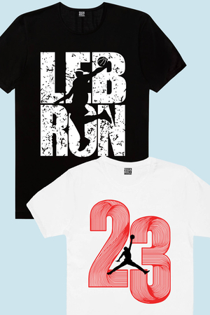 Rock & Roll - Lebron Yazı Siyah, Yirmi Üç Beyaz Çocuk Tişört 2'li Eko Paket