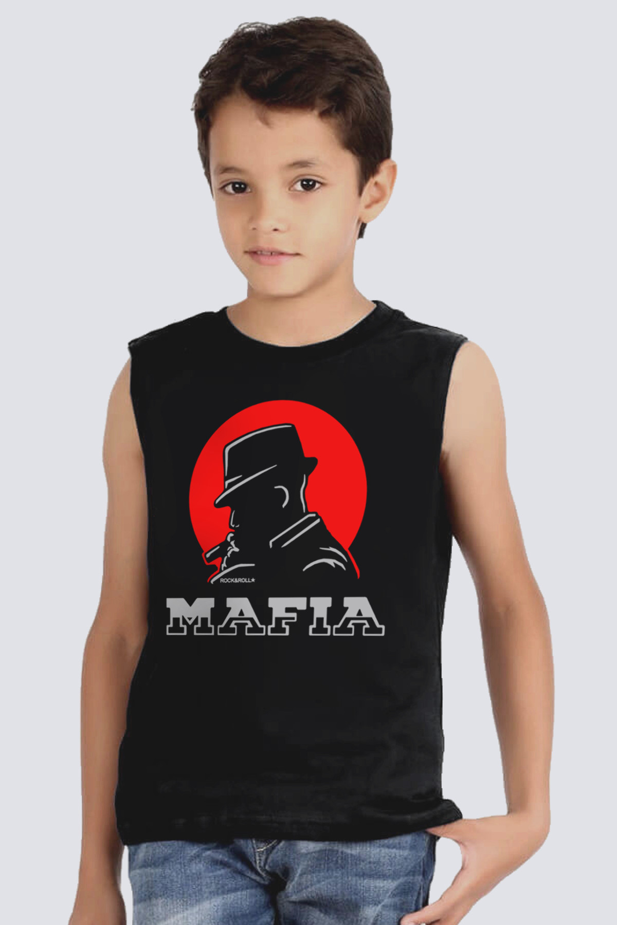 Mafia Silüet Siyah Kesik Kol | Kolsuz Çocuk T-shirt | Atlet