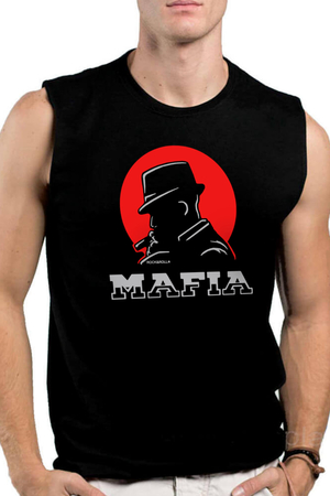 Mafia Silüet Siyah Kesik Kol | Kolsuz Erkek T-shirt | Atlet - Thumbnail