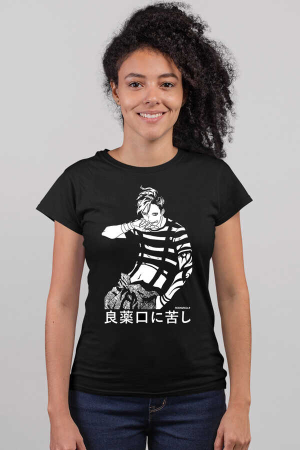 Manga Boy Kısa Kollu Siyah Kadın T-shirt