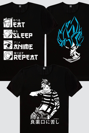 Rock & Roll - Manga Boy, Mavi Saçlı Kahraman, Hep Anime Erkek 3'lü Eko Paket T-shirt