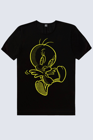 Neşeli Kuş Siyah Kısa Kollu Erkek T-shirt - Thumbnail