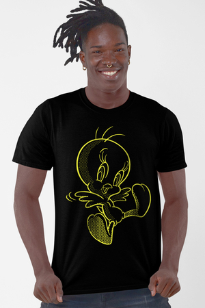 Neşeli Kuş Siyah Kısa Kollu Erkek T-shirt - Thumbnail