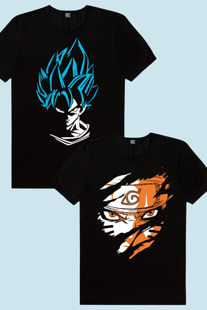 Rock & Roll - Mavi Saçlı Kahraman, Sert Naruto Çocuk Tişört 2'li Eko Paket