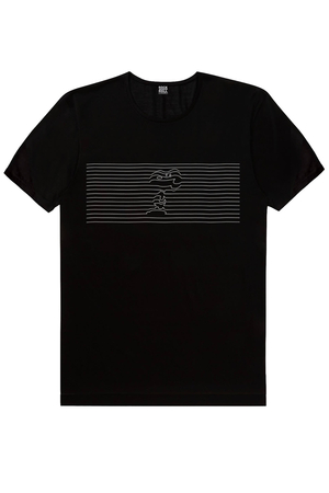Çizgili Köpek Siyah Kısa Kollu Erkek T-shirt - Thumbnail