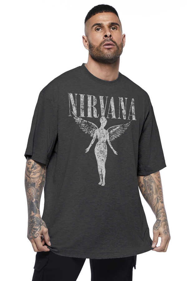 Melek Nirvana Antrasit Oversize Kısa Kollu Erkek T-shirt