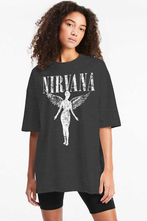 Melek Nirvana Antrasit Oversize Kısa Kollu Kadın T-shirt - Thumbnail