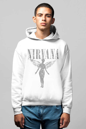 Melek Nirvana Beyaz Kapüşonlu Erkek Sweatshirt - Thumbnail