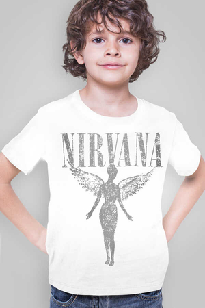 Melek Nirvana Beyaz Kısa Kollu Çocuk T-shirt - Thumbnail