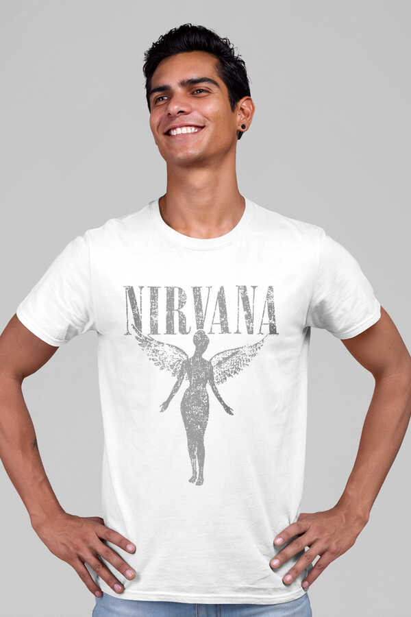 Melek Nirvana Kısa Kollu Beyaz Erkek T-shirt
