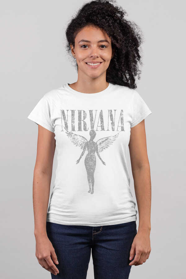 Melek Nirvana Kısa Kollu Beyaz Kadın T-shirt