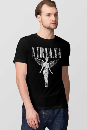 Melek Nirvana Kısa Kollu Siyah Erkek T-shirt - Thumbnail