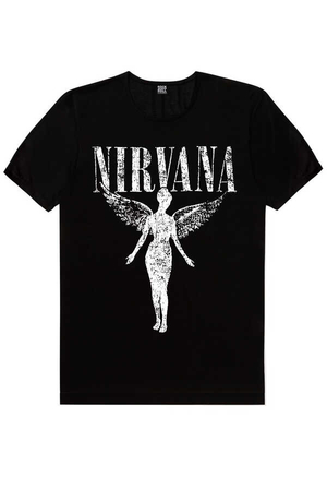 Melek Nirvana Kısa Kollu Siyah Erkek T-shirt - Thumbnail