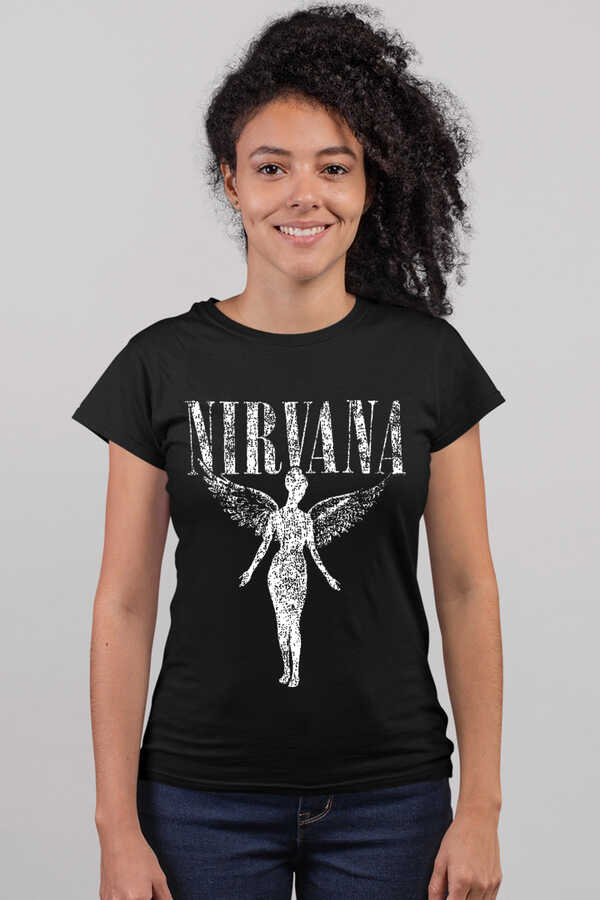 Melek Nirvana Kısa Kollu Siyah Kadın T-shirt