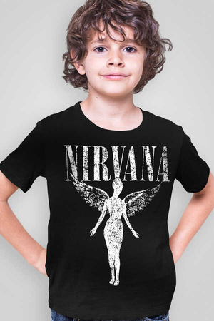 Melek Nirvana Siyah Kısa Kollu Çocuk T-shirt - Thumbnail