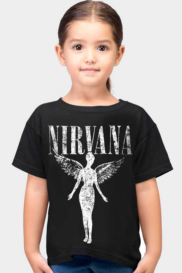 Melek Nirvana Siyah Kısa Kollu Çocuk T-shirt