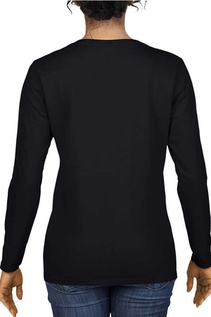 Melek Şeytan Siyah Bisiklet Yaka Uzun Kollu Penye Kadın T-shirt - Thumbnail