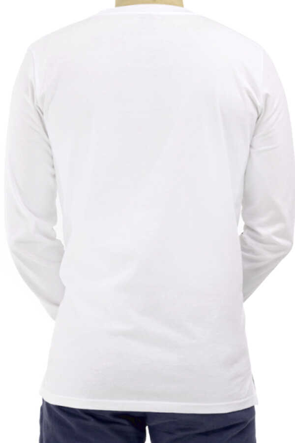 Meraklı Beyaz Bisiklet Yaka Uzun Kollu Penye Erkek T-shirt