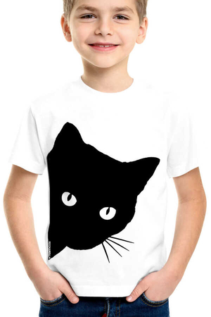 Meraklı Kısa Kollu Beyaz Çocuk T-shirt - Thumbnail
